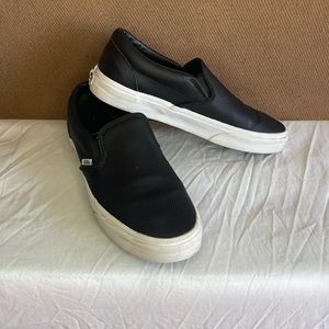 Vans Unisex Perf Black Leather Slip On size Women 10 / Men 8.5